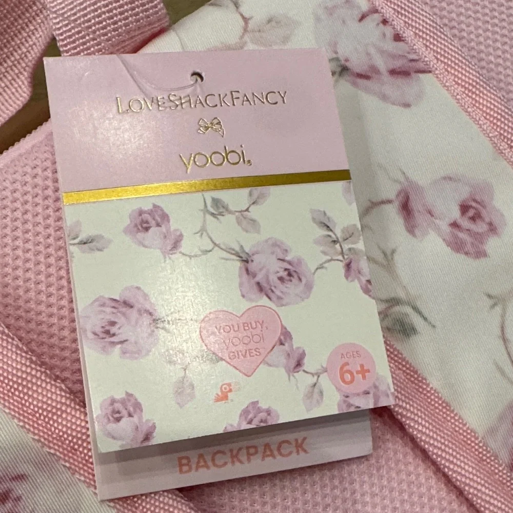 LoveShackFancy x Target Ribbon Rosa Backpack featuring a quilted front pocket
